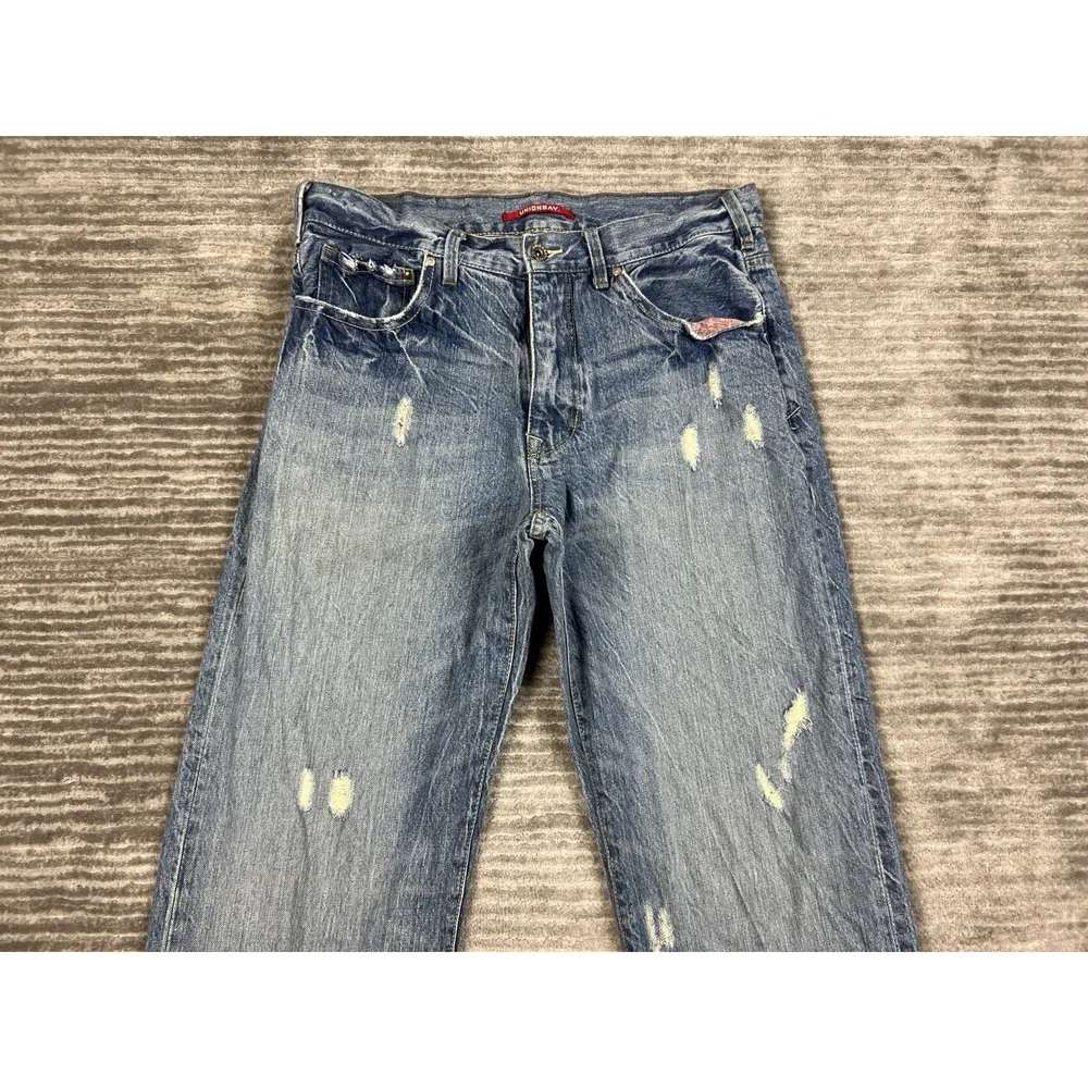 Unionbay Jeans Mens 34x32 Blue Denim Y2K Hong Kong Distressed Straight Leg - Picture 2 of 12